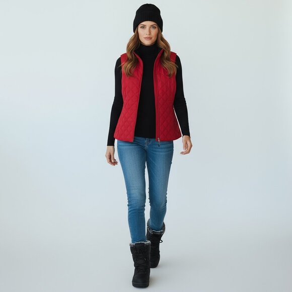 EUC Jones New York Signature Woman Quilted Vest Plus sz 3X Red Puffer Front Zip - Picture 2 of 13